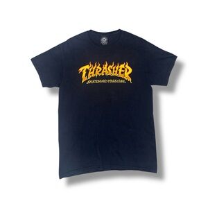 Thrasher Black Short Sleeve Tee with Iconic Flame Logo